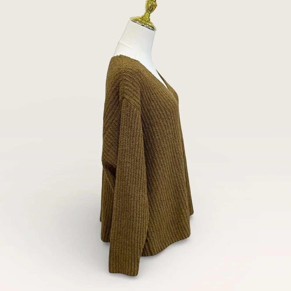 Eileen Fisher Women’s Organic Cotton Cashmere Fluff V-Neck Sweater Gold Leaf NWT